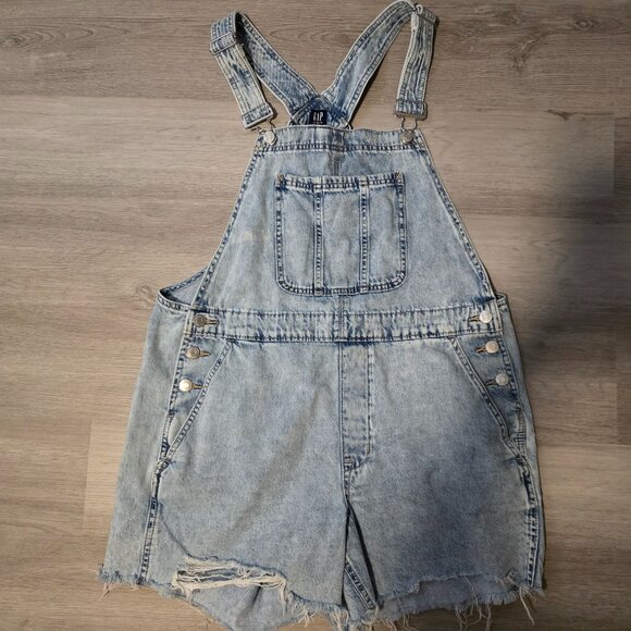 Gap Denim Women's Shortall Light Cancun Bib Overalls Size Large - Picture 1 of 7